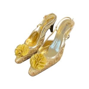 ASHRO Gold Floral Embellished Slingback Heels Women's Size 9M
